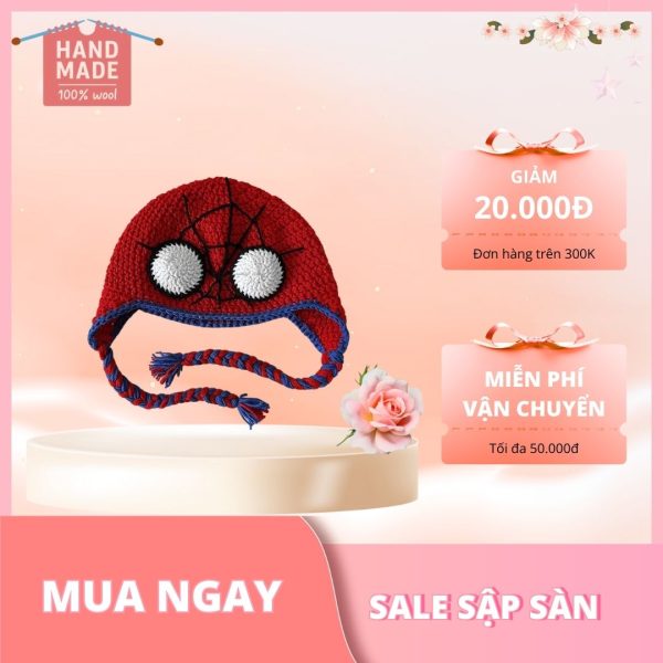 Mũ len Người Nhện, Beanie Spiderman đan len Handmade màu Đỏ, Đen Cực Hot Cho fan Marvel Miss 9 Official - Hình ảnh 3