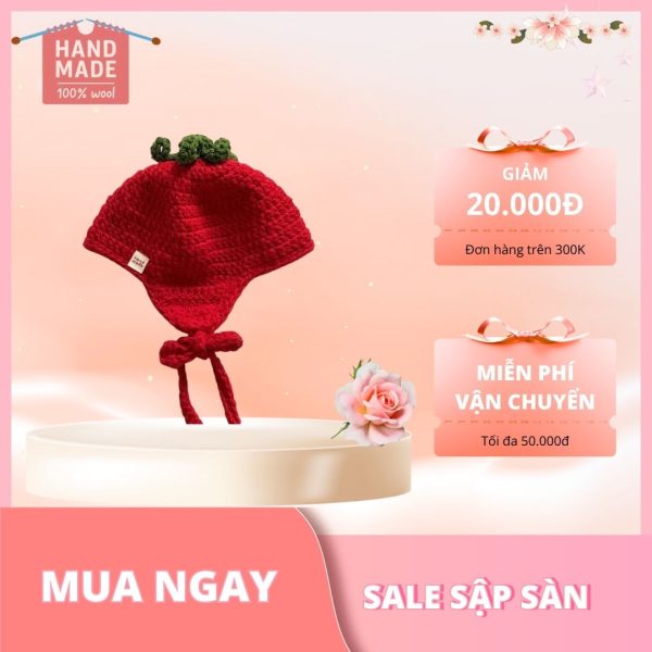 Mũ len cà chua handmade 100% xinh iu - Hình ảnh 2