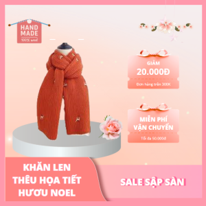 Khen len thêu họa tiết Hươu màu cam